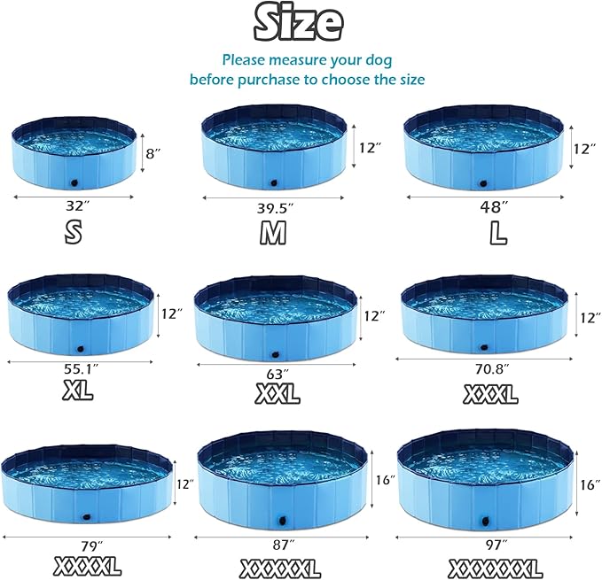 Jasonwell Foldable Dog Pool Collapsible Hard Plastic Swimming Pool Portable Kiddie &amp; Pet Pool Doggie Wading Bath Tub for Puppy Small Medium Large Dogs Cats and Kids 63"