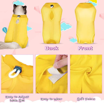 Nuanchu 3 Pieces Cat Recovery Suit Kitten Recovery Suit E-Collar Alternative for Cats and Dogs Abdominal Skin Anti Licking Pajama Clothes Sets(Simple Pattern,Large)