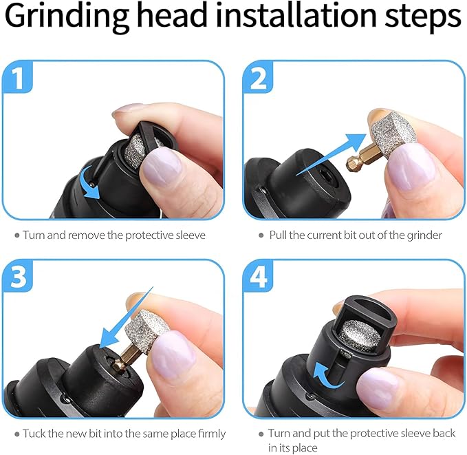 Electric Dog Nail Grinder - USB Rechargeable Electric Nail Trimmer with 3 Diamond Grinding Heads for Small to Large Dogs &amp; Cats