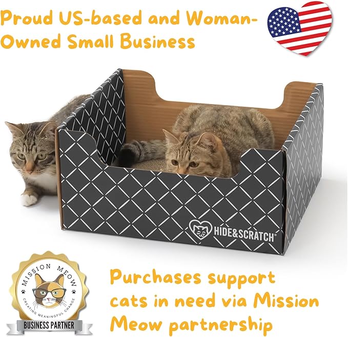 HIDE &amp; SCRATCH Cat Scratcher Box and Cat Bed with Refillable Double-Sided Cardboard Scratch Pad for Indoor Cats
