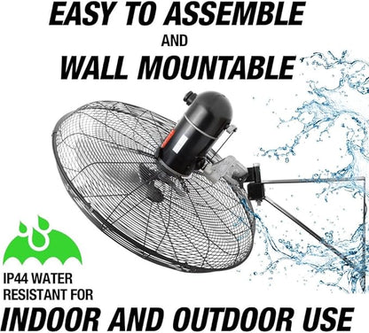 OEMTOOLS 30" Outdoor Wall Mount Fan, 80° Oscillating Fan 7200 CFM Max, Water Resistant, Use in Garage, Gym, Warehouse, Factory and Jobsite