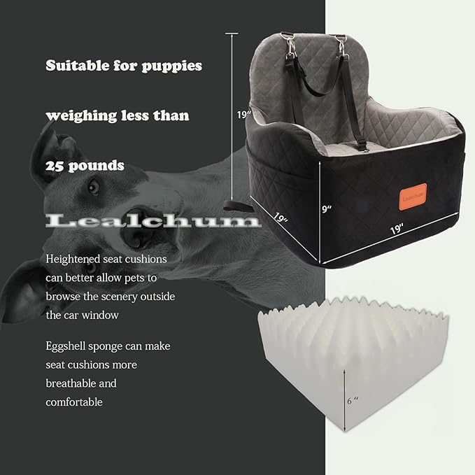 Dog Booster Car Seat for S/M Dogs Up to 35lbs,Soft 6in Elevated Cushion,Fits in Front/Back Seat,Fully Detachable and Washable,2 Storage Pockets &amp; 3 Straps,Easy to Install (Black/Brown,Medium)
