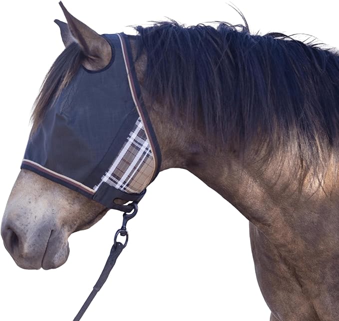 Kensington 90% UV Fly Mask Halter CatchMask UViator - Without Ears &amp; Forelock Freedom Web Trim *Roomy Fit*- X-Large, Deluxe Black