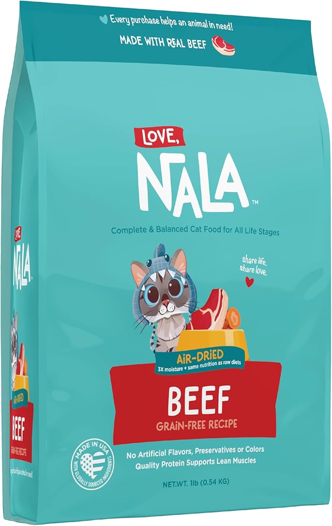 LOVE, NALA - Beef Air Dried Cat Food - Award Winning - Made in USA - Complete &amp; Balanced Cat Food for All Life Stages- 1 Bag - 1 lb.