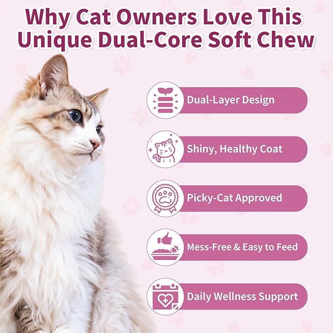 Natural Skin and Coat Support for Cats - Crunchy &amp; Creamy Chews with Omega 3, Biotin &amp; Vitamin E for Healthy Skin, Shiny Fur, Cat Supplements &amp; Vitamins -Chicken（500 Chews