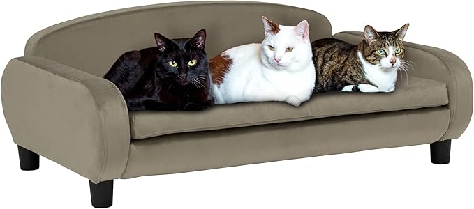 Paws &amp; Purrs Multi-Cat Sofa Bed – 41.5″ Wide Elevated Pet Couch with 3″ Foam Mattress, Removable Machine-Washable Cover – Stylish Indoor Pet Furniture for Two or More Cats and Dogs, Ash