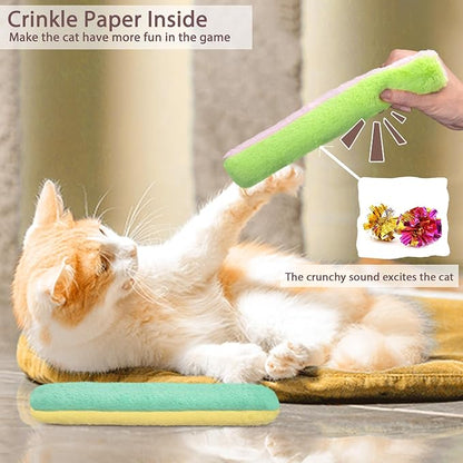 Retro Shaw Cat Toys Kicker Pillows 3Pcs, Refillable Catnip Toys with Crinkle Sound Inside, Interactive Indoor Cat Nip Kitty Kick Sticks for Kitten 10.1 Inches