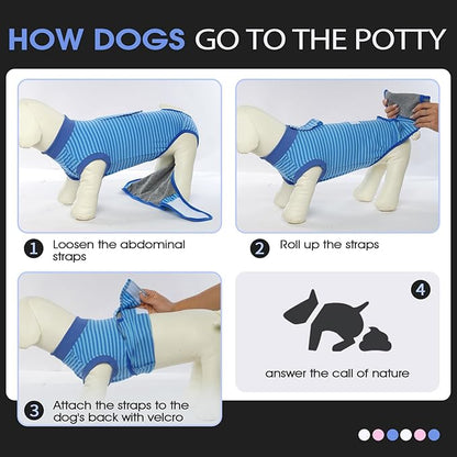 FUAMEY Recovery Suit for Dogs After Surgery,Soft Breathable Dog Bodysuit E-Collar &amp; Cone Alternative Surgical Suit,Male Female Dog Neuter Spay Suits Anti Licking Wounds Onesie Navy Blue Strips M