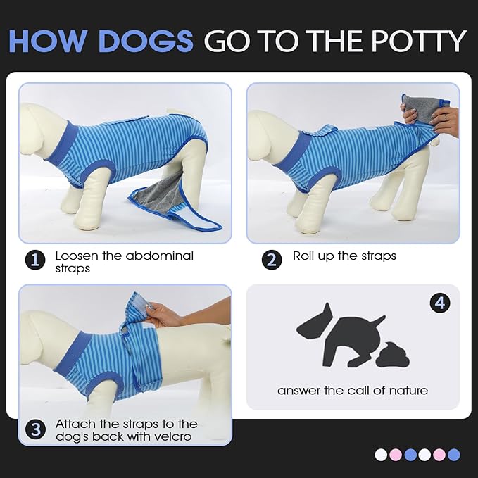 FUAMEY Recovery Suit for Dogs After Surgery,Soft Breathable Dog Bodysuit E-Collar &amp; Cone Alternative Surgical Suit,Male Female Dog Neuter Spay Suits Anti Licking Wounds Onesie Navy Blue Strips L