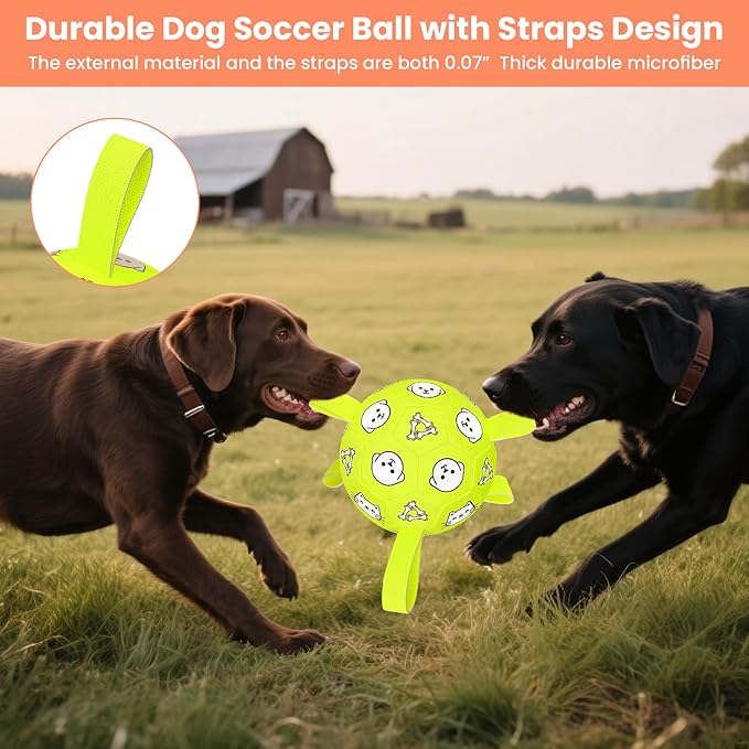 Dog Toys, Durable Dog Soccer Ball with Straps, Interactive Dog Toys, Water Fetch Ball for Tug of War, Puppy Toys for Indoor/Outdoor – Fun Dog Birthday Gift for Small &amp; Medium Dogs, 6 Inch