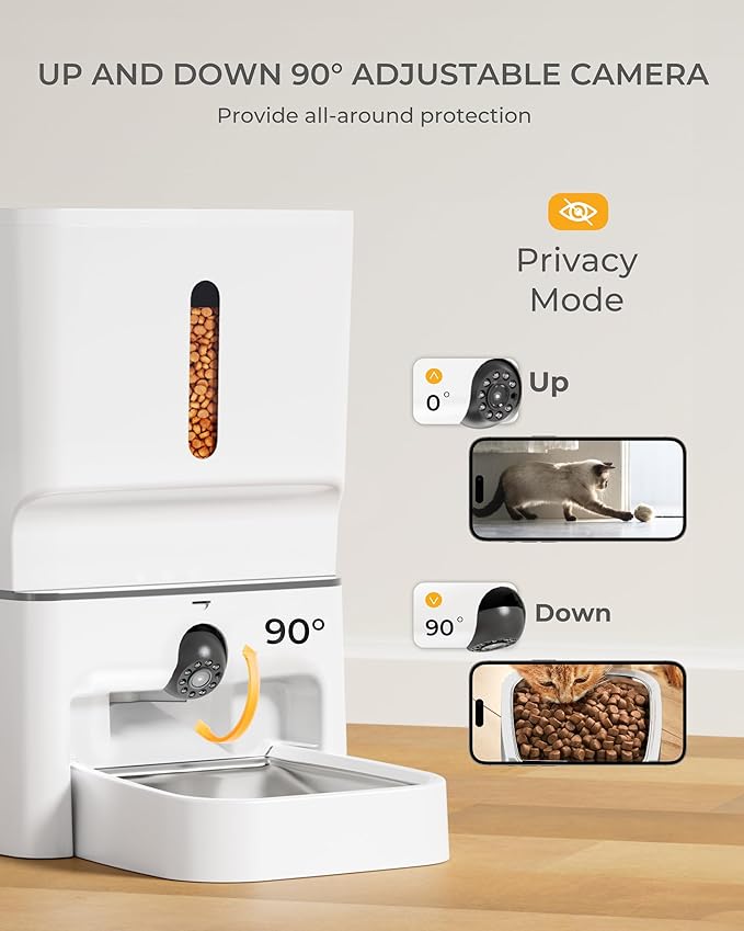 Automatic Cat Feeder with Camera, 7L Timed Dog Feeders, Adjustable Camera, 1080P HD Night Vision, Automatic Dog Feeder, 5G WiFi Cat Food Dispenser with 2-Way Audio, Low Food &amp; Motion Alerts