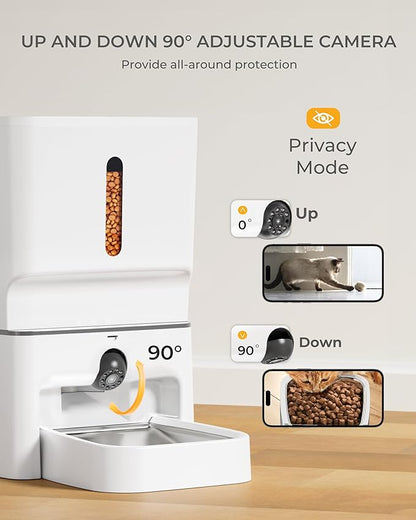 Automatic Cat Feeder with Camera, 7L Timed Dog Feeders, Adjustable Camera, 1080P HD Night Vision, Automatic Dog Feeder, 5G WiFi Cat Food Dispenser with 2-Way Audio, Low Food &amp; Motion Alerts