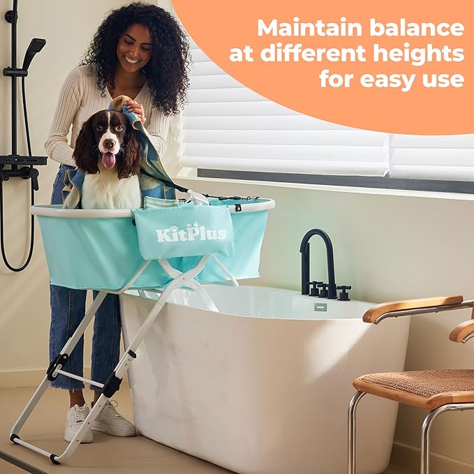 Elevated Portable Dog Bathtub, 5 Height Adjustable Dog Washing Station for Pet Shower and Grooming Foldable Bathing Tub with Storage &amp; Anti-Slip Design for Small Large Dogs Cats