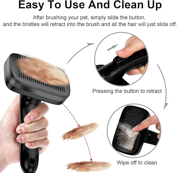 Dog Brush for Shedding &amp; Grooming Small Medium Large Dogs &amp; Cats - Remove Loose Fur, Knot, Undercoat. Suitable for Long Short Hair Lengths sensitive Animals, Black