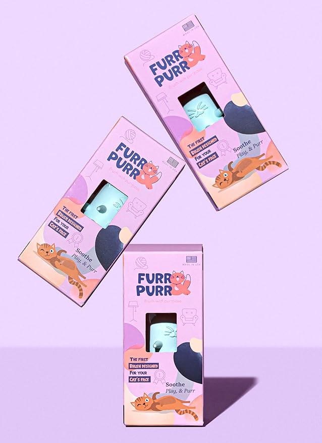 Furr&amp;Purr Cat Brush Set for Indoor Cats - Grooming Tools: Face Scratcher, Calming Massager, and Scratching Pad (2-Pack, Made in the USA)