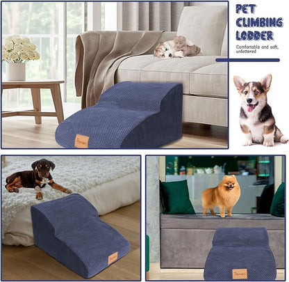 Topmart High Density Extended Foam Dog Ramp&amp;Steps 2 Tiers,11.8" High,Non-Slip Dog Stairs,Soft Foam Pet Ladder with Waterproof Cover,Best for Injured,Older Cats,Pets with Joint Pain