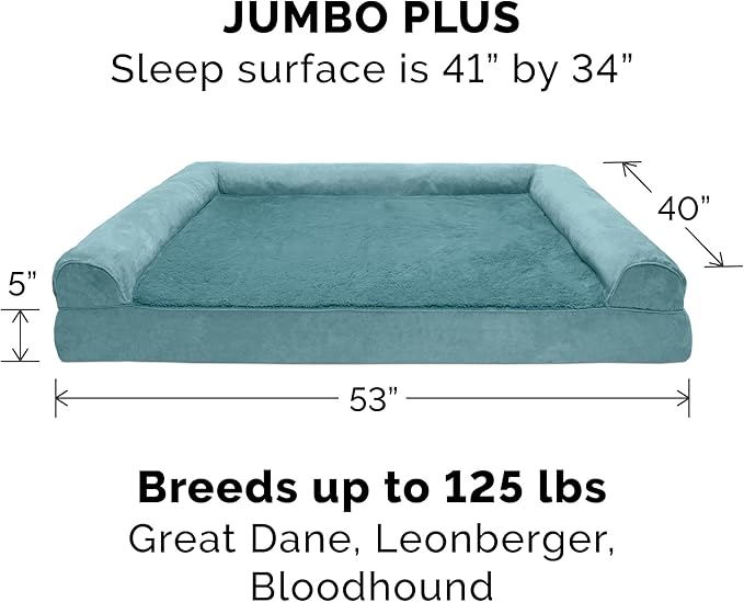 Furhaven Orthopedic Dog Bed for Large Dogs w/ Removable Bolsters &amp; Washable Cover, For Dogs Up to 125 lbs - Plush &amp; Suede Sofa, Jumbo Plus/XXL