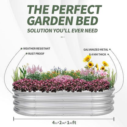 1MORE Galvanized Raised Garden Bed- Planter Garden Boxes Outdoor, Raised Beds for Gardening, 4x2x1ft Metal Garden Bed Kit for Vegetables Flower, Planter Raised Bed with Protective Tape &amp; Tools.Silver