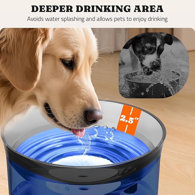 Dog Water Fountain with Vortex Filtration Design, 3.5L/123oz Elevated Dog Water Bowl for Large Medium Dogs &amp; Cats, Automatic No Spill Water Dispenser with Deep Drinking Area and Ultra-Quiet Pump