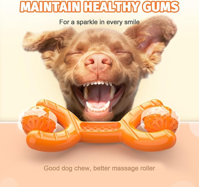 Indestructible Dog Toys for Aggressive Chewers - Heavy Duty Chew Proof Durable Toy for Large Breed Dogs, Interactive Tough Nylon Bone for Boredom Relief &amp; Mental Stimulation,Orange