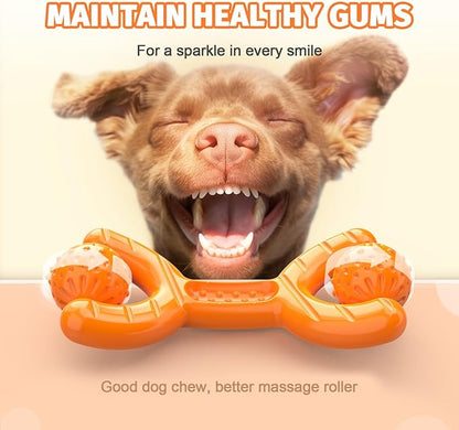 Indestructible Dog Toys for Aggressive Chewers - Heavy Duty Chew Proof Durable Toy for Large Breed Dogs, Interactive Tough Nylon Bone for Boredom Relief &amp; Mental Stimulation,Orange