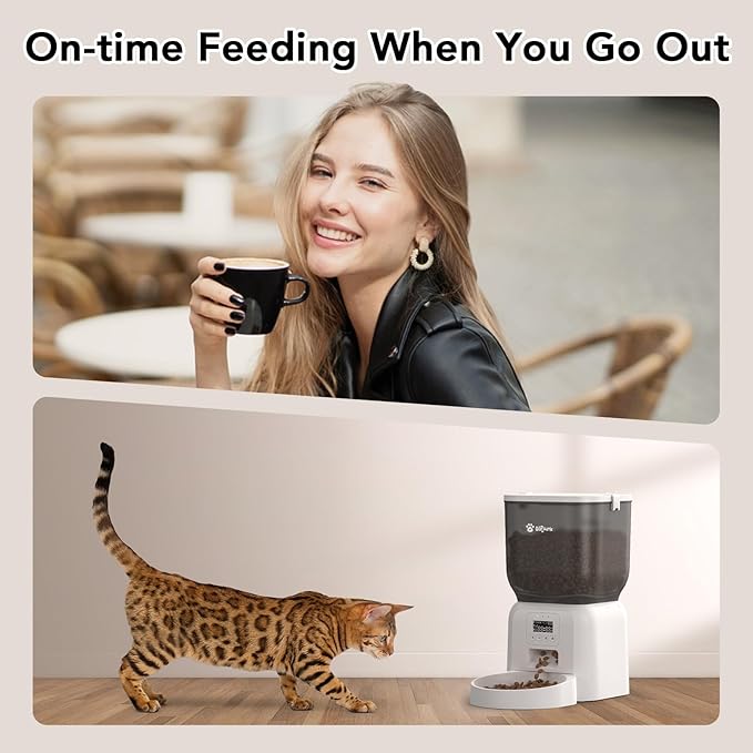 Automatic Dog &amp; Cat Feeder, with Freshness Preservation, 4L Timed Cat Feeder with LCD Screen.Up to 6 Meals Per Day and 1-15 Portion for Cats &amp; Dog (White)