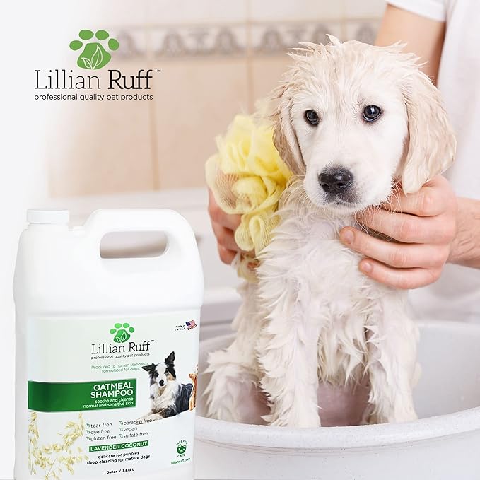 Lillian Ruff Calming Oatmeal Pet Shampoo for Dry Skin &amp; Itch Relief with Aloe &amp; Hydrating Essential Oils - Replenish Moisture &amp; Deodorize - Tearless Dog Shampoo for Normal/Sensitive Skin (Gallon)