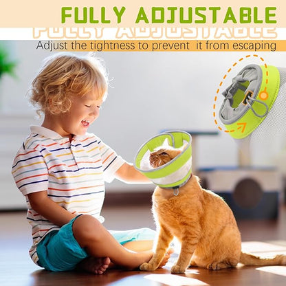 Breathable Air Mesh Cat Cone Collar Soft to Stop Licking, Adjustable, Foldable Lightweight Kitten Cones After Surgery Recovery for Cats &amp; Kittens (Green, M)