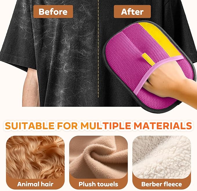 Reusable Pet Hair Remover Gloves – Electrostatic Lint &amp; Fur Removal, Machine Washable Cleaning Gloves for Furniture, Clothes &amp; Car (Pink)