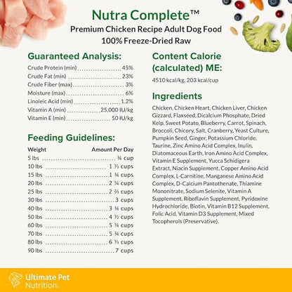ULTIMATE PET NUTRITION Nutra Complete Freeze Dried Raw Dog Food, Veterinarian Formulated with Antioxidants, Prebiotics &amp; Amino Acids (5 Ounce, Chicken)