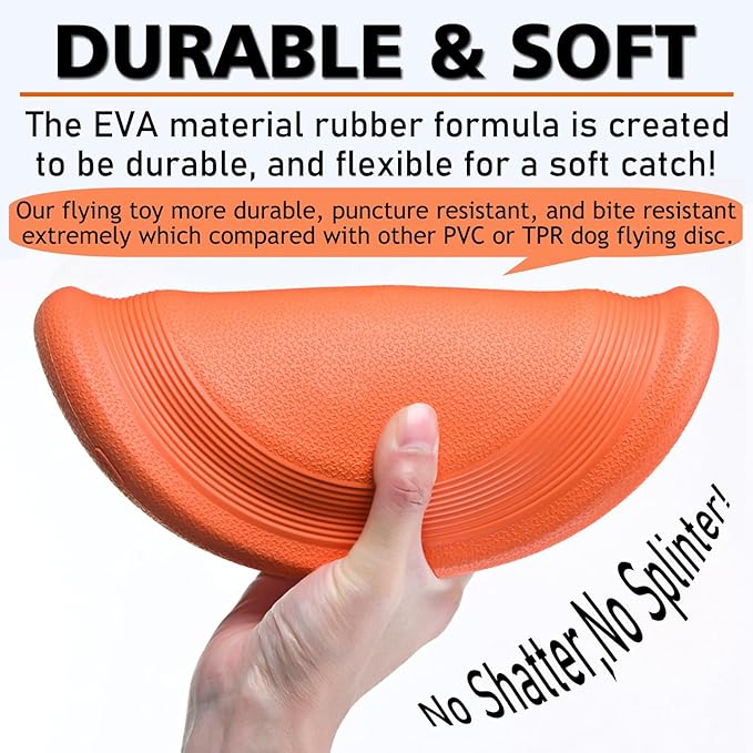 Dog Flying Disc - Durable Rubber Flying Disc Dog Toy - 9.25" Indestructible Rubber Dog Flying Discs Flyer Dog Toys - Puncture Resistant &amp; Bite Resistant Extremely - for Medium Large Dogs