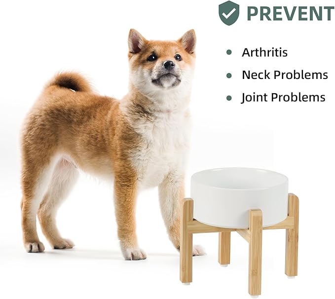 Ceramic Raised Dog Bowl Set, Elevated with Stand, Food and Water Bowl for Medium Breed Dogs, Weighted Dog Dishes, Pet Bowl(7.3&