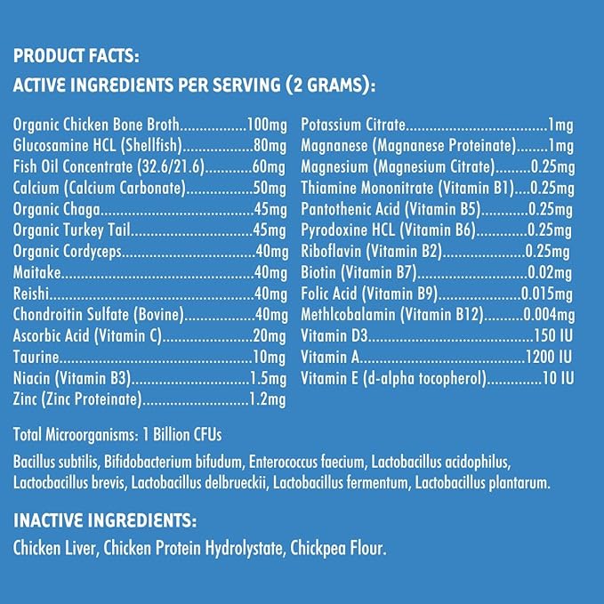 iHeartDogs 24-in-1 Adult Dog Multivitamin Daily+ Total Health Support Powder with Probiotics, Omega-3, Glucosamine, Mushrooms &amp; Bone Broth - 60 Servings