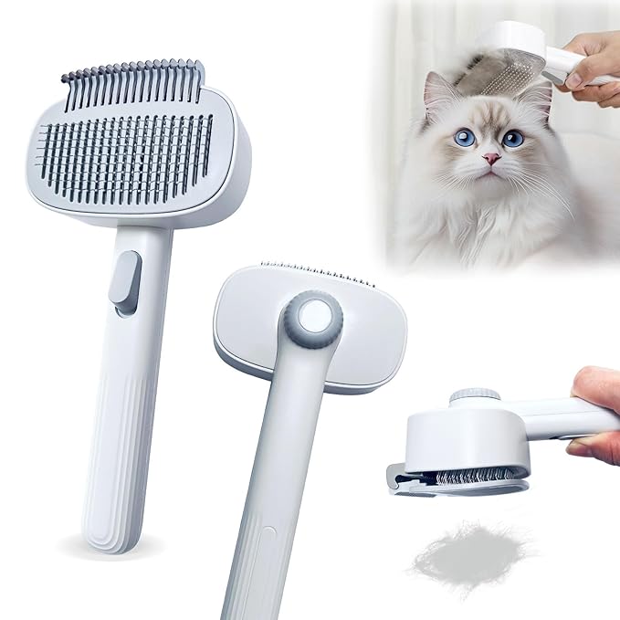 2-in-1 Dog &amp; Cat Grooming Brush – Adjustable Deshedding Comb &amp; One-Touch Clean | Skin-Safe Rake for Mats, Tangles, Shedding | Long/Short Hair Pets