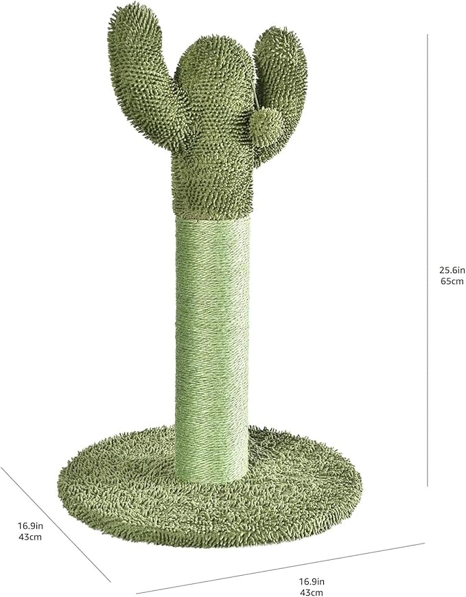 Amazon Basics Cat Scratcher - Indoor Cactus Single Cat &amp; Kittens Scratching Post with Dangling Ball, Medium (25.6"H) - Green