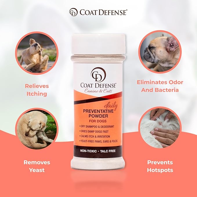 COAT DEFENSE Paw Licker Bundle | Dry Powder for Dogs &amp; Sensitive Skin Dog Shampoo for Allergies and Itching | Smell &amp; Itch Relief | Itchy Skin Relief &amp; Yeast Dog Treatment