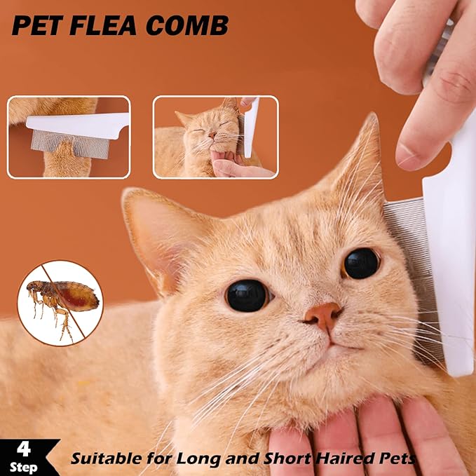 5 Pack Pet Steam Brush Kit – Pet Water Brush for Cats Shedding – Includes Steam Brushes, Undercoat Rake, Massage &amp; Flea Comb for Cats and Dogs - Matted Fur Dematting Tool