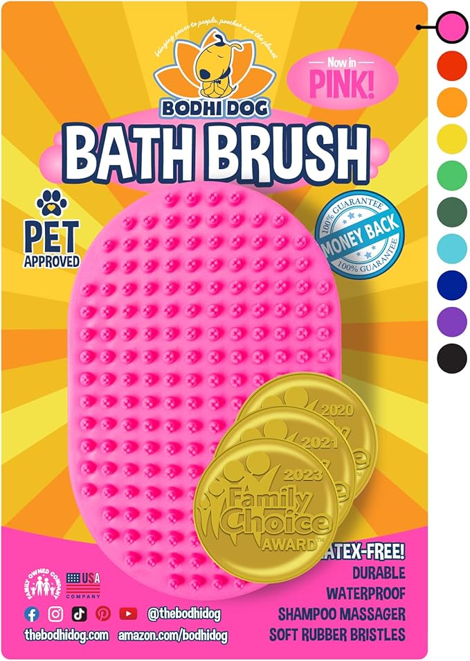Bodhi Dog Shampoo Brush - Pet Grooming &amp; Bath Supplies for Cats and Dog Bath Brush for Long &amp; Short Hair - Premium Scrubber for Shower, Bathing &amp; Massage - (One Pack, Pink)