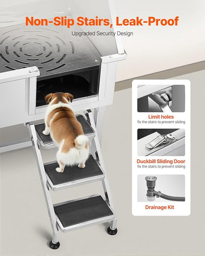 VEVOR Stainless Steel Dog Washing Station, 38 inch Pet Grooming Tub w/Storage Stairs, Faucet &amp; Showerhead &amp; Soap Holder Dog Bathtub for Medium &amp; Small Pets (Right Door)