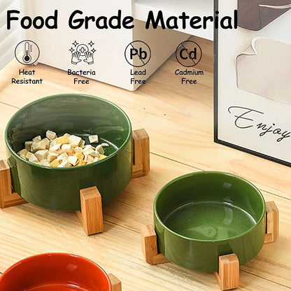 Petygooing Ceramic Dog Bowl Set with Stand, Cat &amp; Dog Food and Water Bowls, Medium Size - Anti-Slip Set of 2 - 28 OZ /3.6 Cups - Rust Green