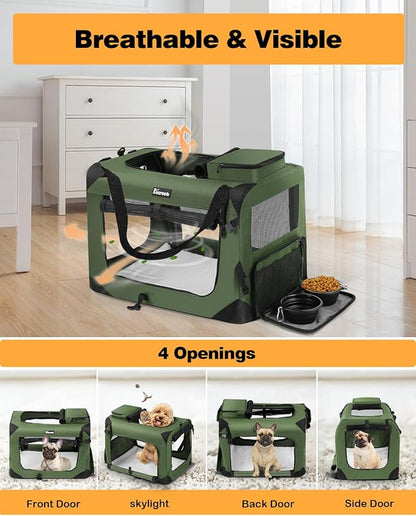 Extra Large Dog Crate with 2 Foldable Bowl, 36 Inch Collapsible Travel Dog Crate Kennel with Soft Blanket for Medium Dogs,Indoor &amp; Outdoor (36" L x 25" W x 25" H, Green)
