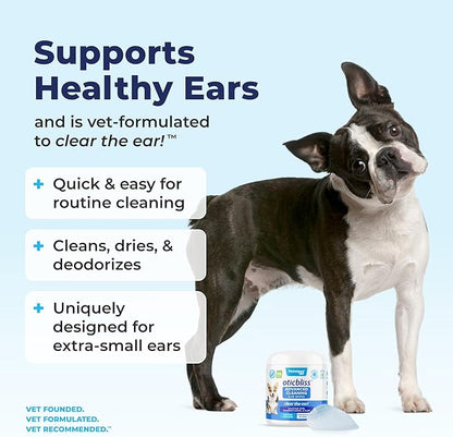 VETNIQUE Oticbliss Advanced Cleaning Ear Wipes for Dogs &amp; Cats for Odor Control, Dirt and Wax Removal with Soothing Aloe Vera, Drying Agent and Vitamin E, Clear the Ear 100ct Wipes