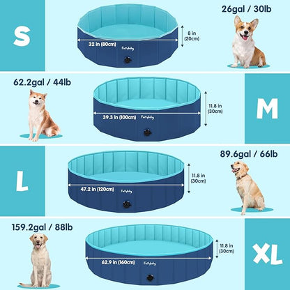 Furrybaby Foldable Dog Pool, Small Dog Swimming Pool for Dogs, Collapsible Hard Plastic Doggie Pool, Portable Bath Tub for Pets Dogs and Cats, Navy 32&