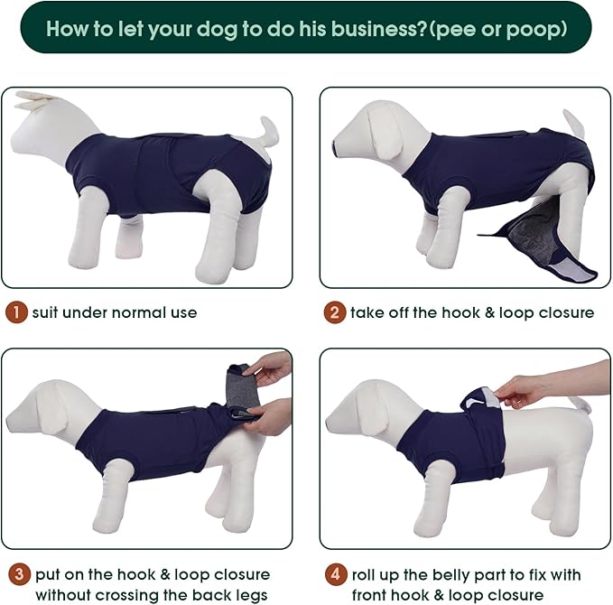 Kuoser Dog Surgery Suit Female Spay, Dog Recovery Suit Male Neuter, Puppy Clothes Onesie for Surgery Anti Licking Abdominal Wounds Pet Surgical Recovery Bodysuit Shirt, Substitute E-Collar &amp; Cone
