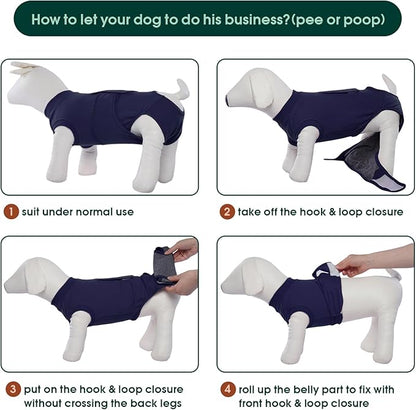 Kuoser Dog Surgery Suit Female Spay, Dog Recovery Suit Male Neuter, Puppy Clothes Onesie for Surgery Anti Licking Abdominal Wounds Pet Surgical Recovery Bodysuit Shirt, Substitute E-Collar &amp; Cone