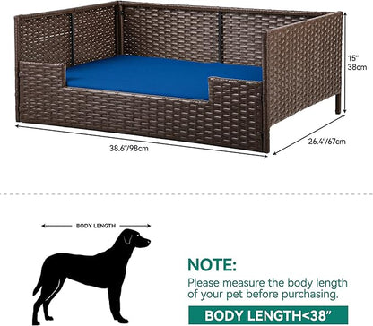YITAHOME Rattan Dog Sofa Bed with Cushion, Wicker Pet Bed Sofa Couch Indoor Outdoor Waterproof for Large Medium Small Dogs Cats (38.6&