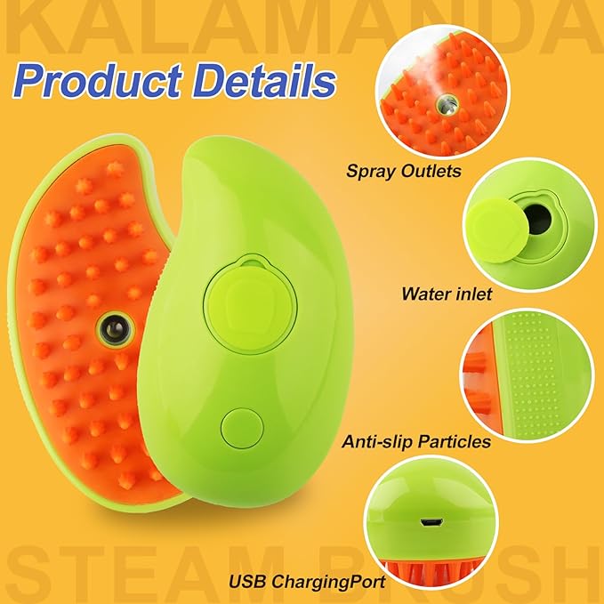 3 in 1 Cat Steamer &amp; Brush - Silicone Massage Grooming Tool, Pet Hair Cleaning Comb for Cats &amp; Dogs (Mango Green)