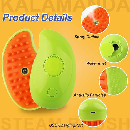 3 in 1 Cat Steamer &amp; Brush - Silicone Massage Grooming Tool, Pet Hair Cleaning Comb for Cats &amp; Dogs (Mango Green)