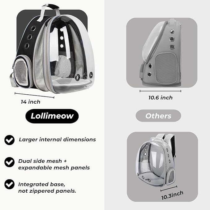 Lollimeow Cat Carrier Backpack, Bubble Expandable Backpack Carrier, Pets and Small Dogs,Airline-Approved, Designed for Travel, Hiking, Walking &amp; Outdoor Use (Front Expandable-Black)