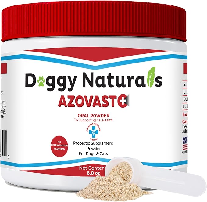 Azovast Plus Kidney Health Supplement for Dogs &amp; Cats, Oral Powder (6 Oz) - (120 Doses/Jar) NO Refrigeration Required - Help Support Kidney Function &amp; Manage Renal Toxins (Made in U.S.A) (6 Oz)